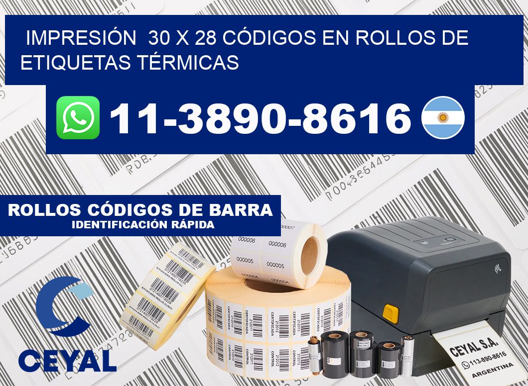 IMPRESIÓN  30 x 28 CÓDIGOS EN ROLLOS DE ETIQUETAS TÉRMICAS