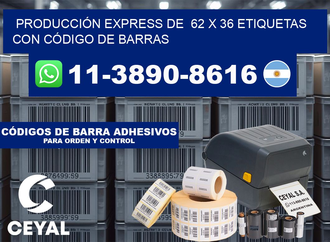 PRODUCCIÓN EXPRESS DE  62 x 36 ETIQUETAS CON CÓDIGO DE BARRAS