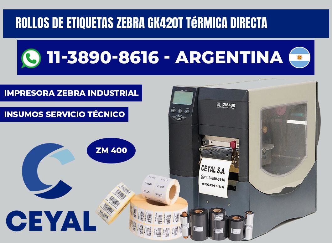 rollos de etiquetas zebra gk420t térmica directa